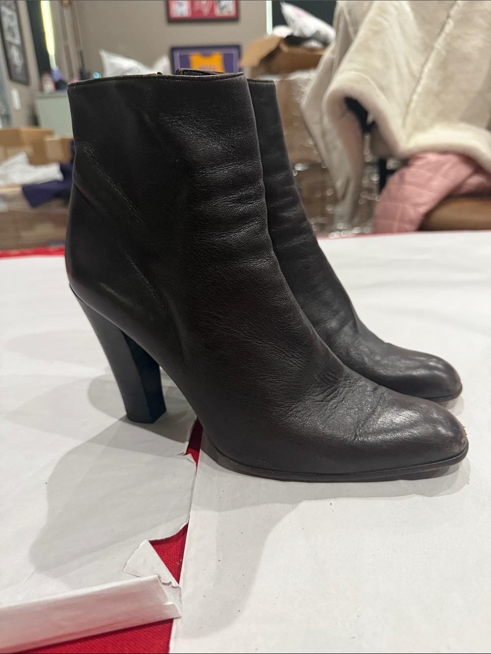 Prada dark brown Leather Ankle Booties with Sculpted Heel